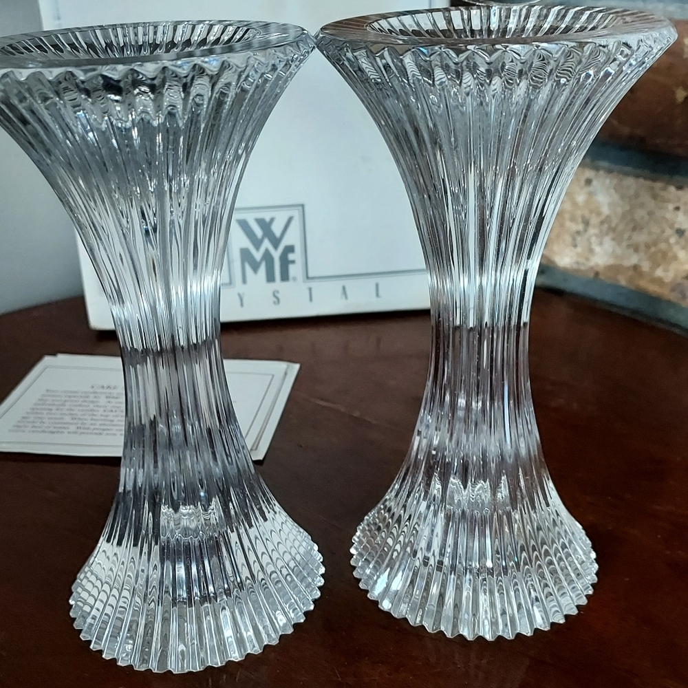 WMF Allegro Lead Crystal Candlestick Pair 6" Made In Germany 3986930015